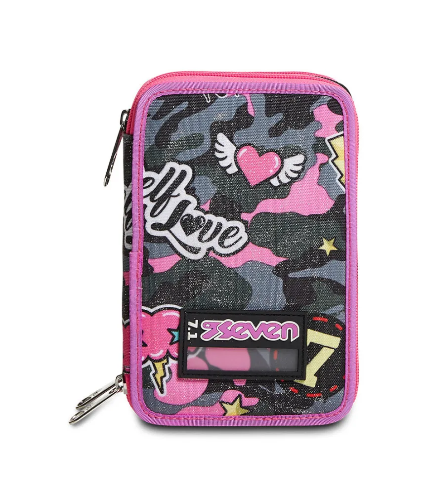 Best Seven ® 3 Zip Pencil Case - Camoulove Girl