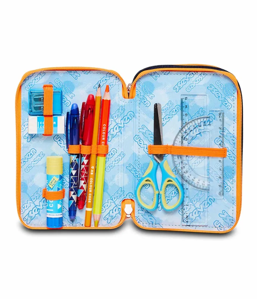 New Seven ® 3 Zip Pencil Case - Deeply Indigo