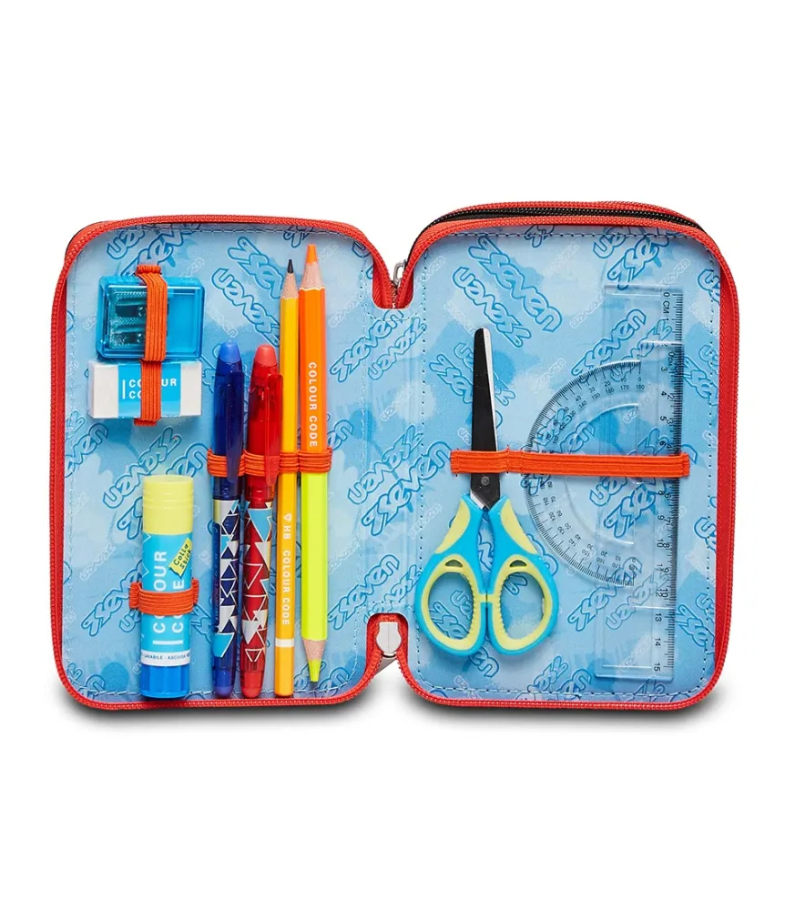 Shop Seven ® 3 Zip Pencil Case - Fluo Stamp