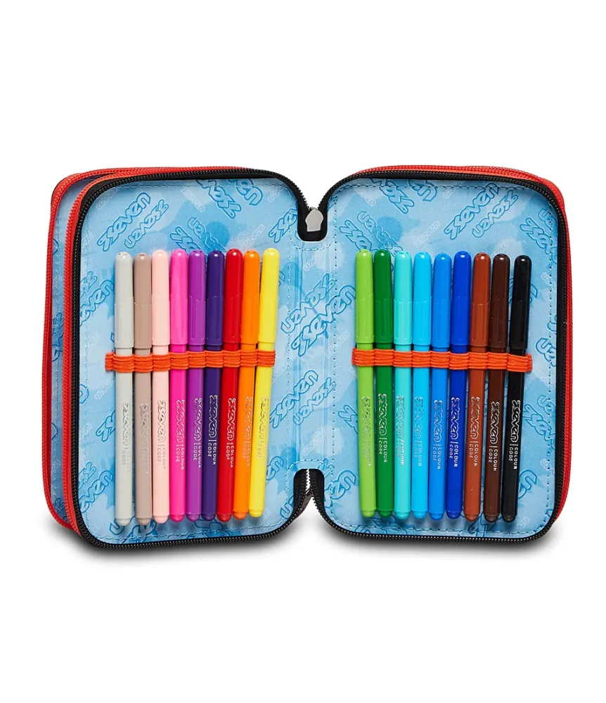 Shop Seven ® 3 Zip Pencil Case - Fluo Stamp