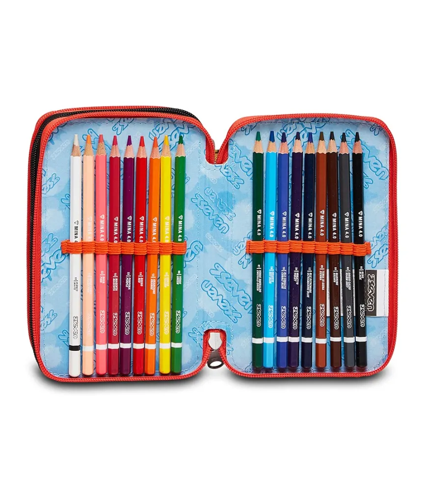 Shop Seven ® 3 Zip Pencil Case - Fluo Stamp