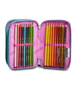 Outlet Seven ® 3 Zip Pencil Case - Patchyheart Girl
