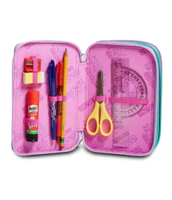 Outlet Seven ® 3 Zip Pencil Case - Patchyheart Girl
