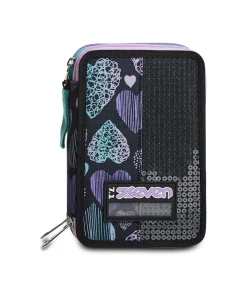 Outlet Seven ® 3 Zip Pencil Case - Patchyheart Girl